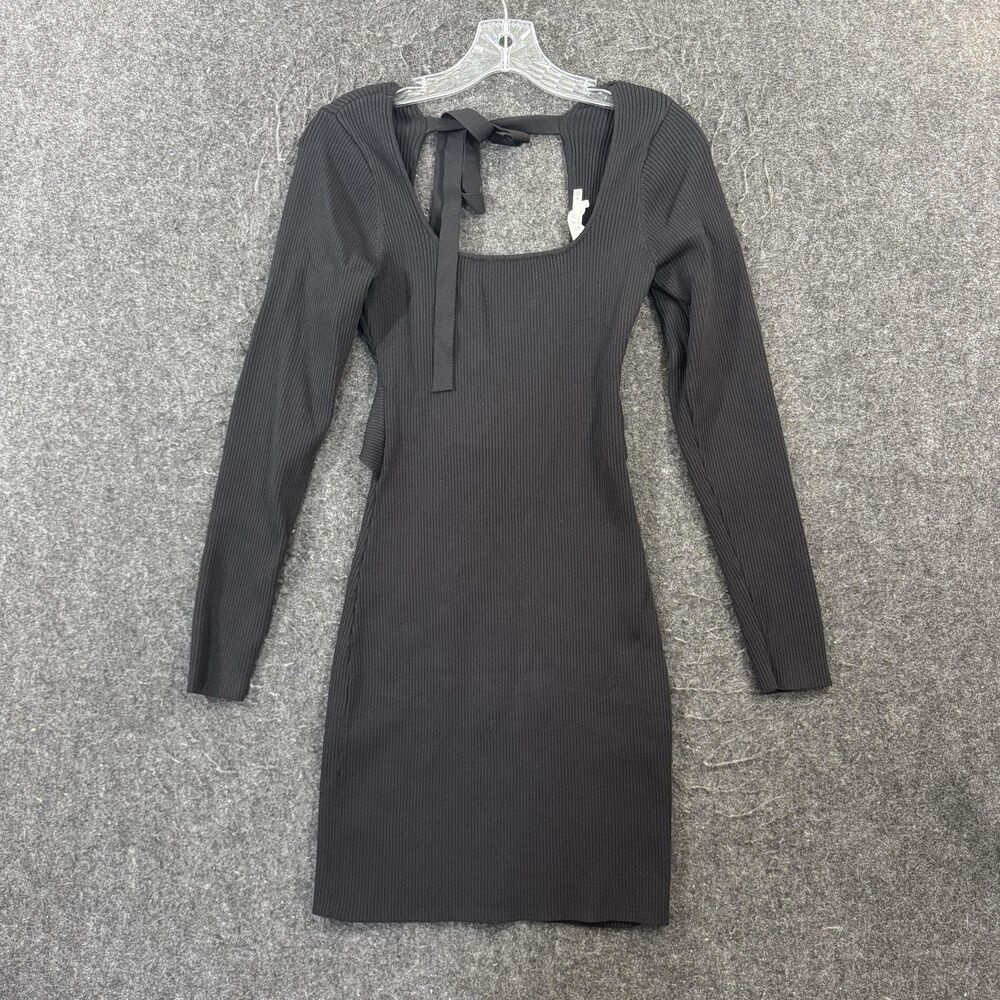 ASTR Dress Women's Medium Black Ribbed Knit Cutout Back Bodycon Sweater Mini